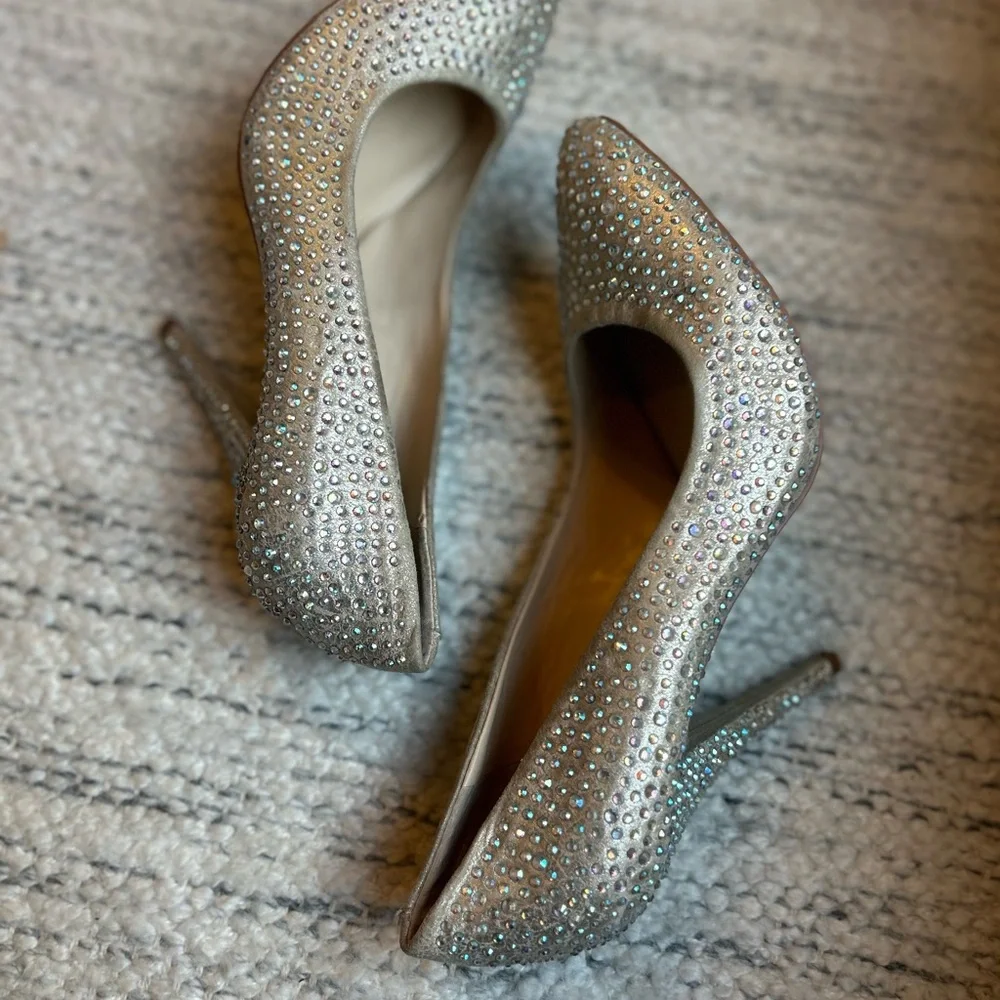 Betsey Johnson Gold Crystal Rhinestone Sparkle Stiletto Pumps Heels Sz 10 Prom⁠